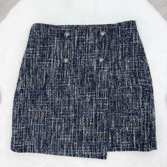 Loft Faux Wrap Tweed A Line Skirt Back Multi 4 Office Preppy Nautical - Picture 14 of 14